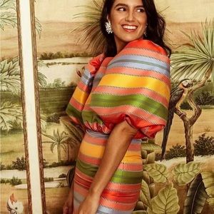 NWT Antonio Melani x The Nat Note Nell Stripe Jacquard Puffed Sleeve Dress